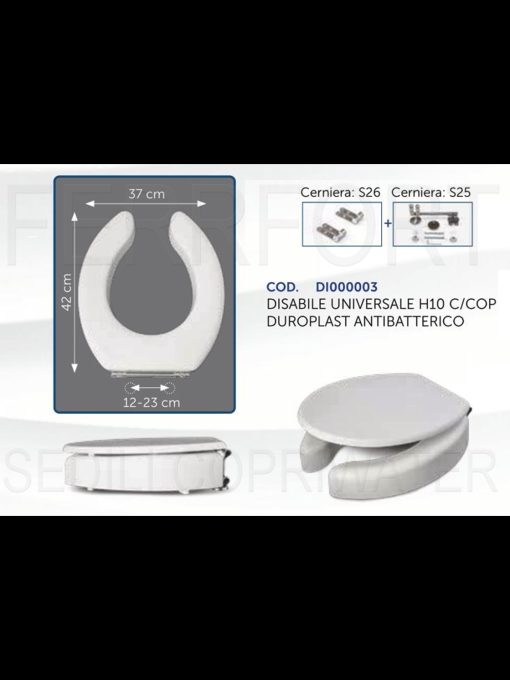 TECHNICAL DATA SHEET HIGHER TOILET SEAT FOR DISABLED PEOPLE IN WHITE ANTIBACTERICAL DUROPLAST THICKNESS 10CM